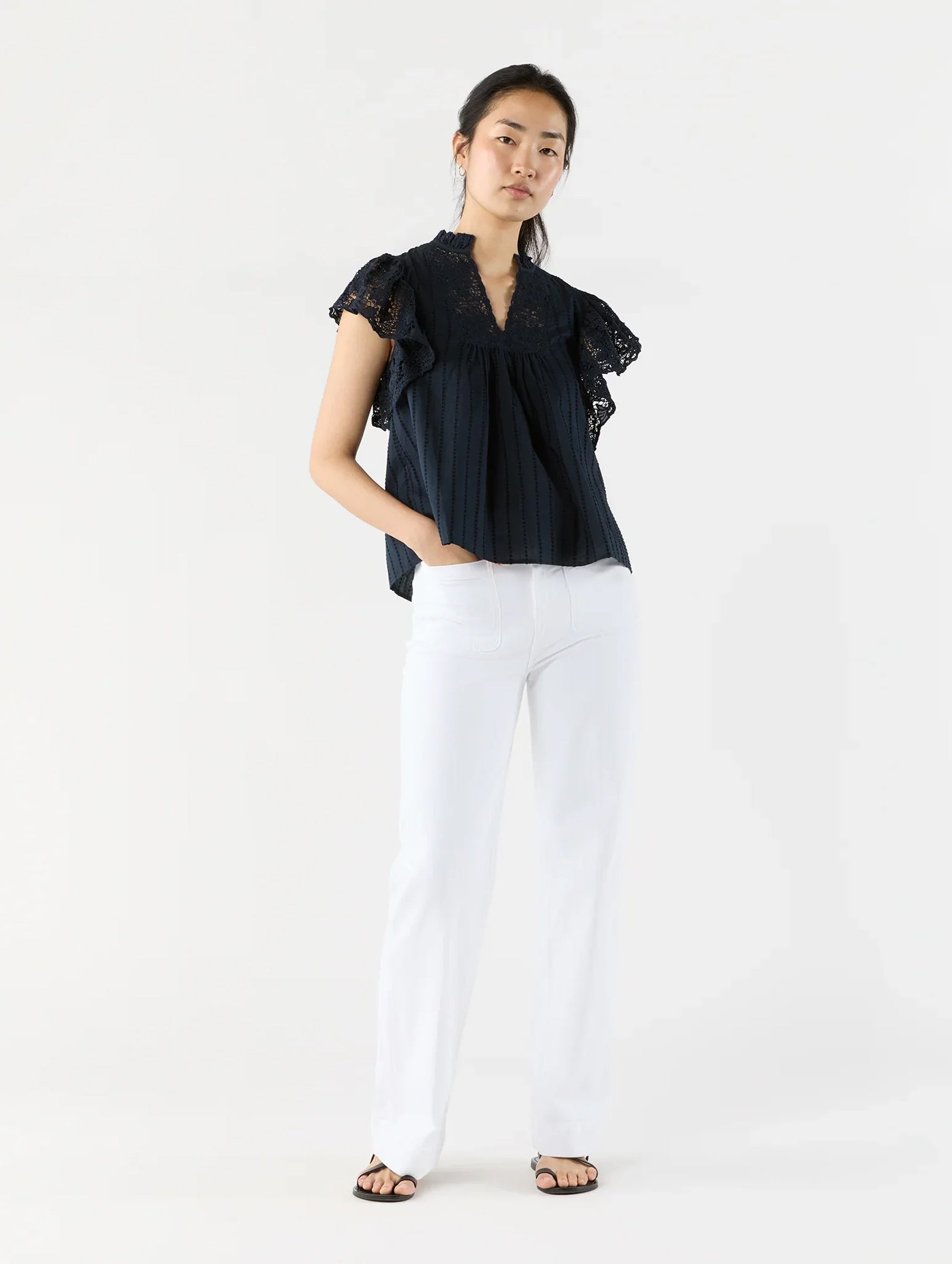 Jolie Flutter Sleeve Top in Midnight