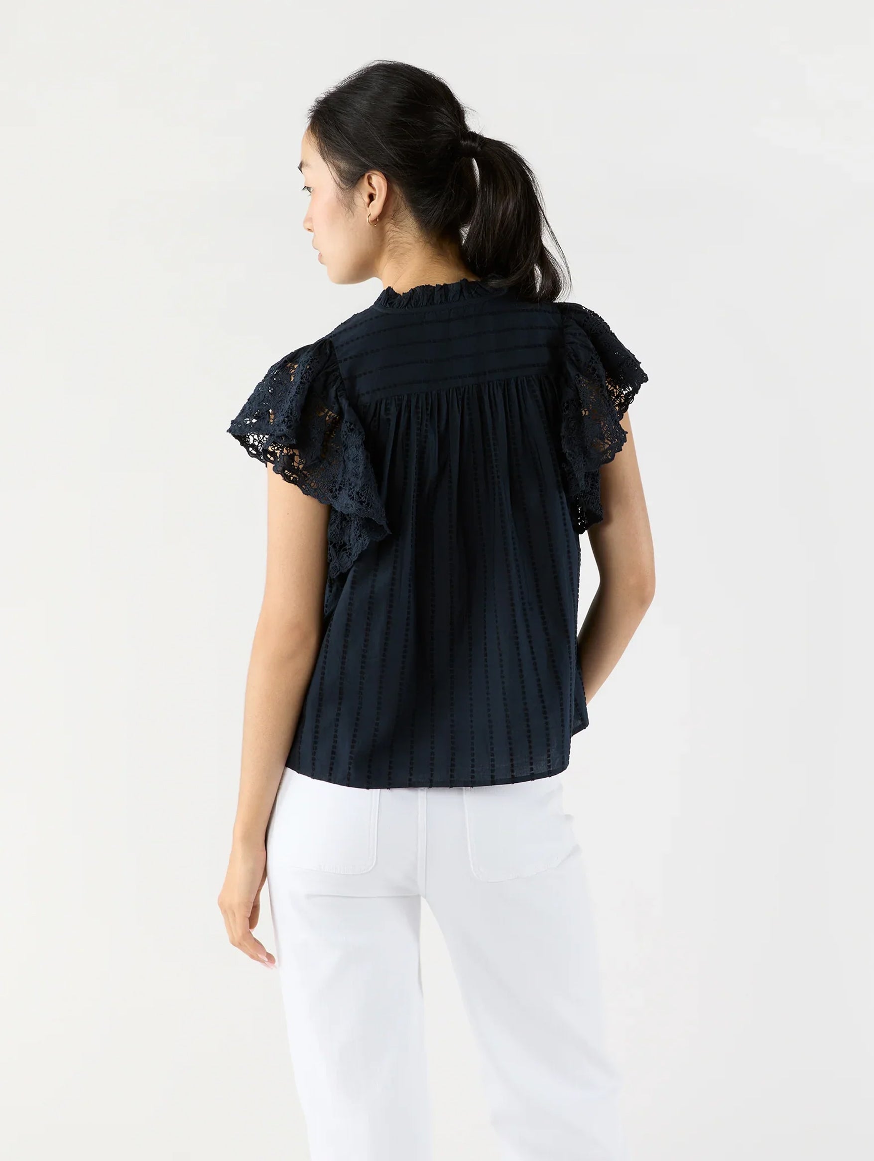 Jolie Flutter Sleeve Top in Midnight