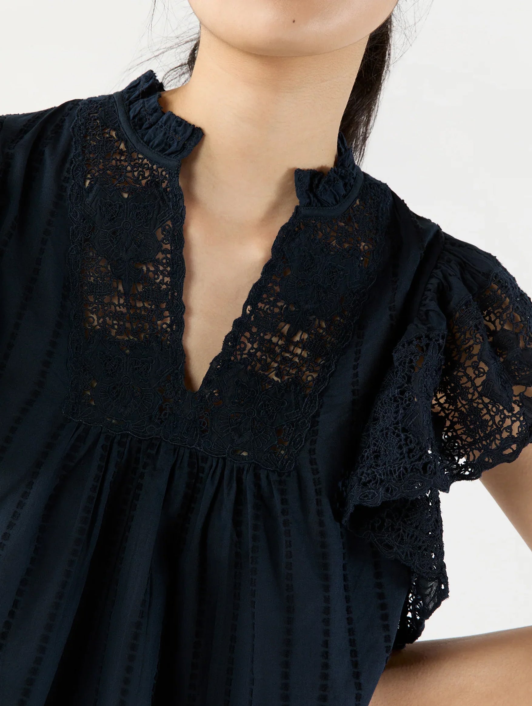 Jolie Flutter Sleeve Top in Midnight