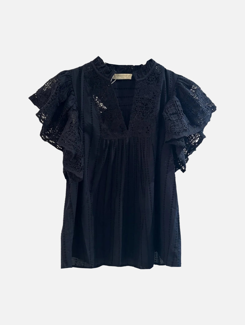 Jolie Flutter Sleeve Top in Midnight