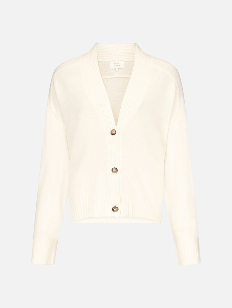 Kaia Cashmere V Neck Cardigan in Ivory