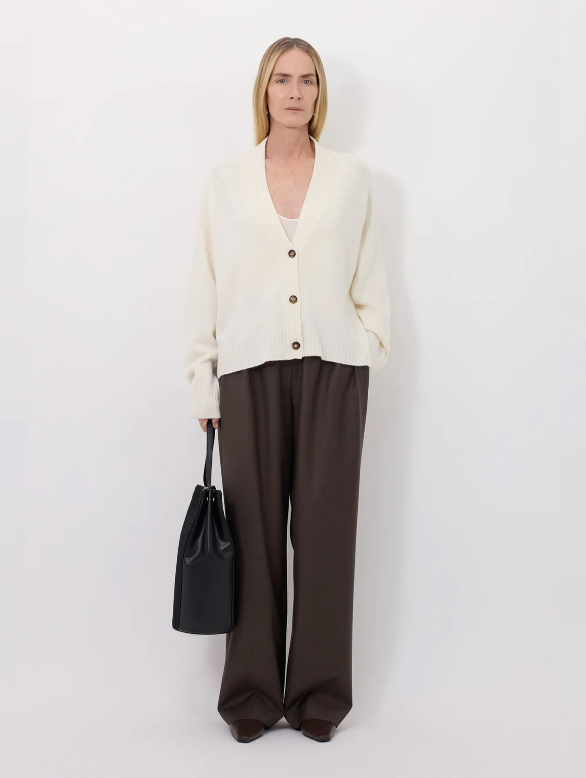 Kaia Cashmere V Neck Cardigan in Ivory