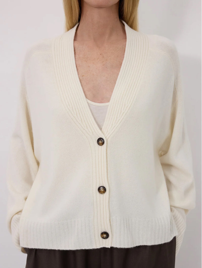 Kaia Cashmere V Neck Cardigan in Ivory