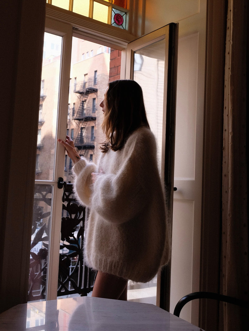 Bubblegum Hand Knit Sweater in Ivory