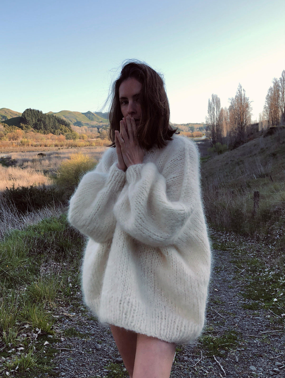 Bubblegum Hand Knit Sweater in Ivory