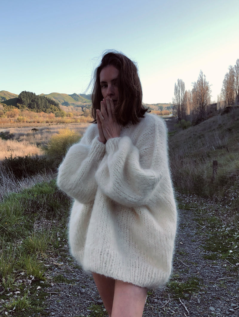 Bubblegum Hand Knit Sweater in Ivory