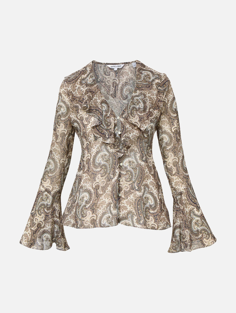 Kyrie Silk Top in Dove Paisley