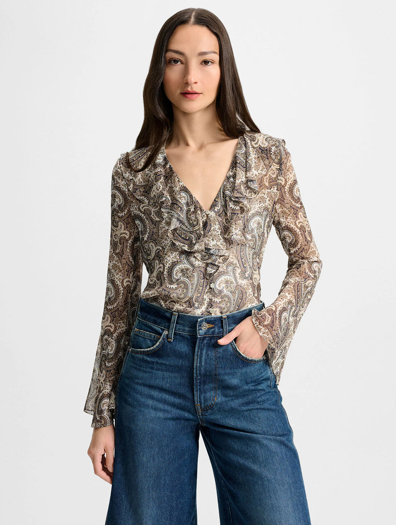 Kyrie Silk Top in Dove Paisley