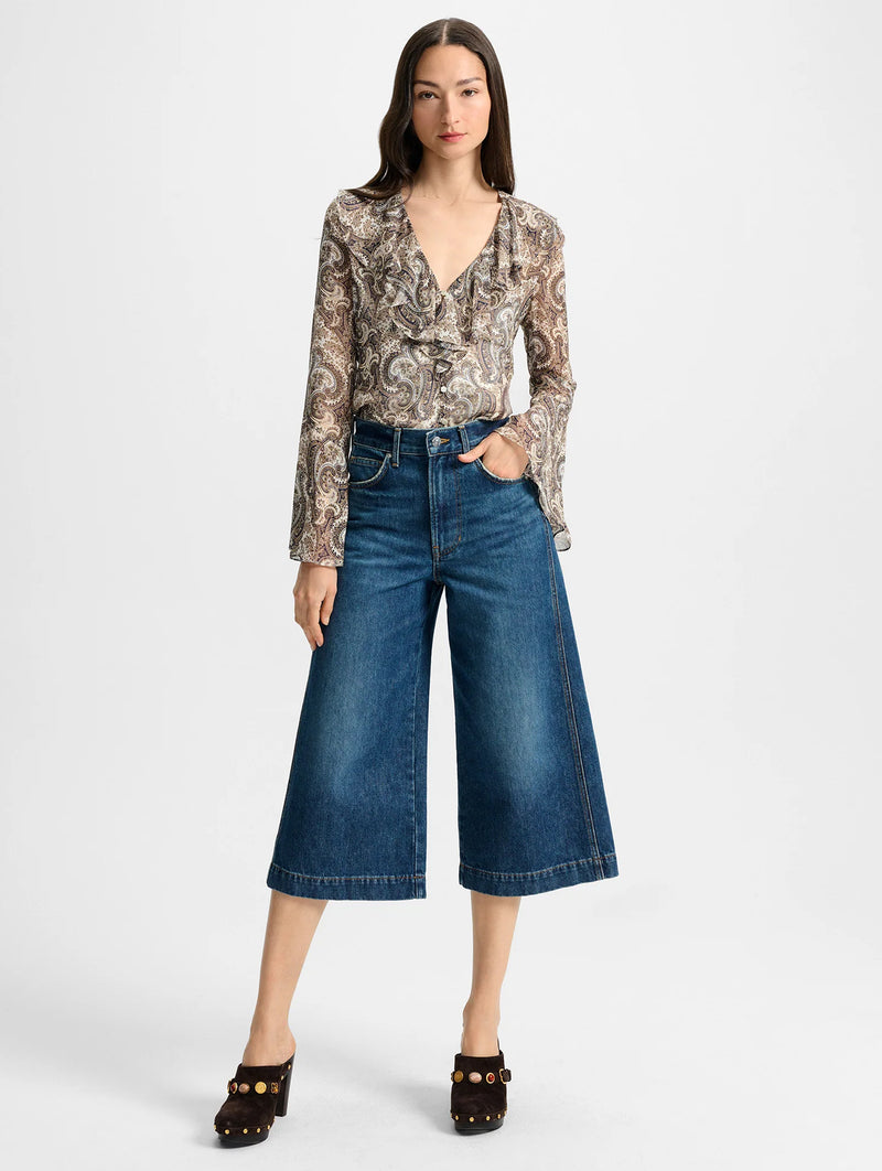 Kyrie Silk Top in Dove Paisley