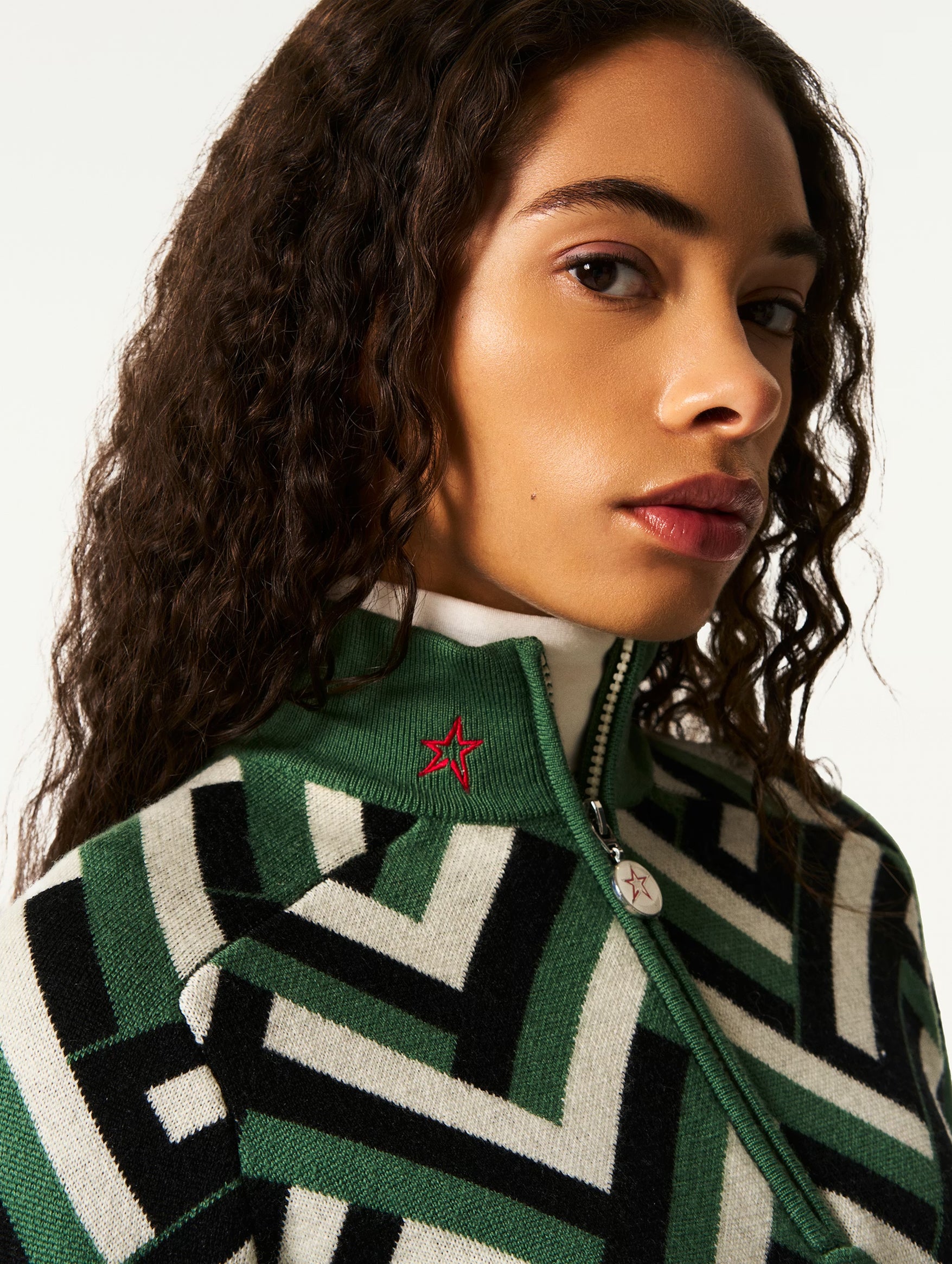 LA Tour Merino Wool Sweater in Green Waffle Print