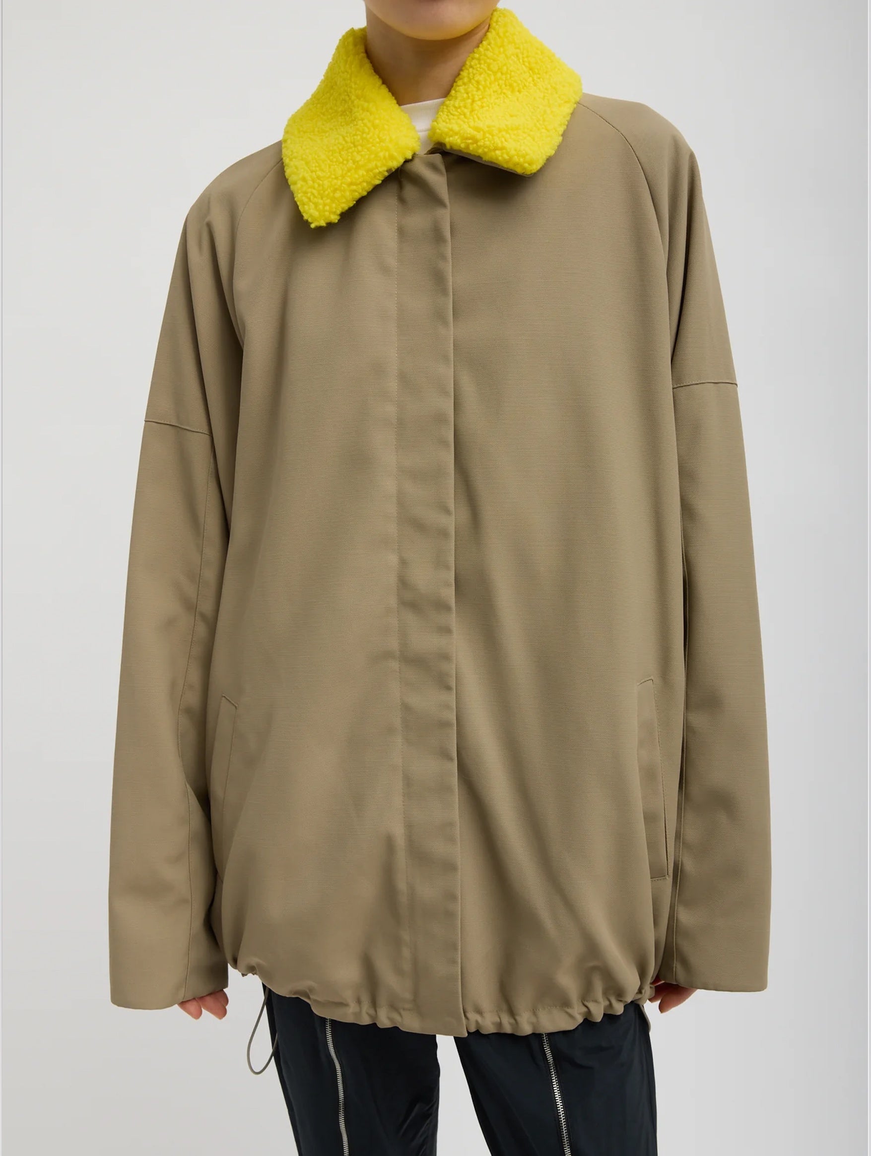 Lotte Nylon Carcoat With Removable Sherpa Collar in Khaki