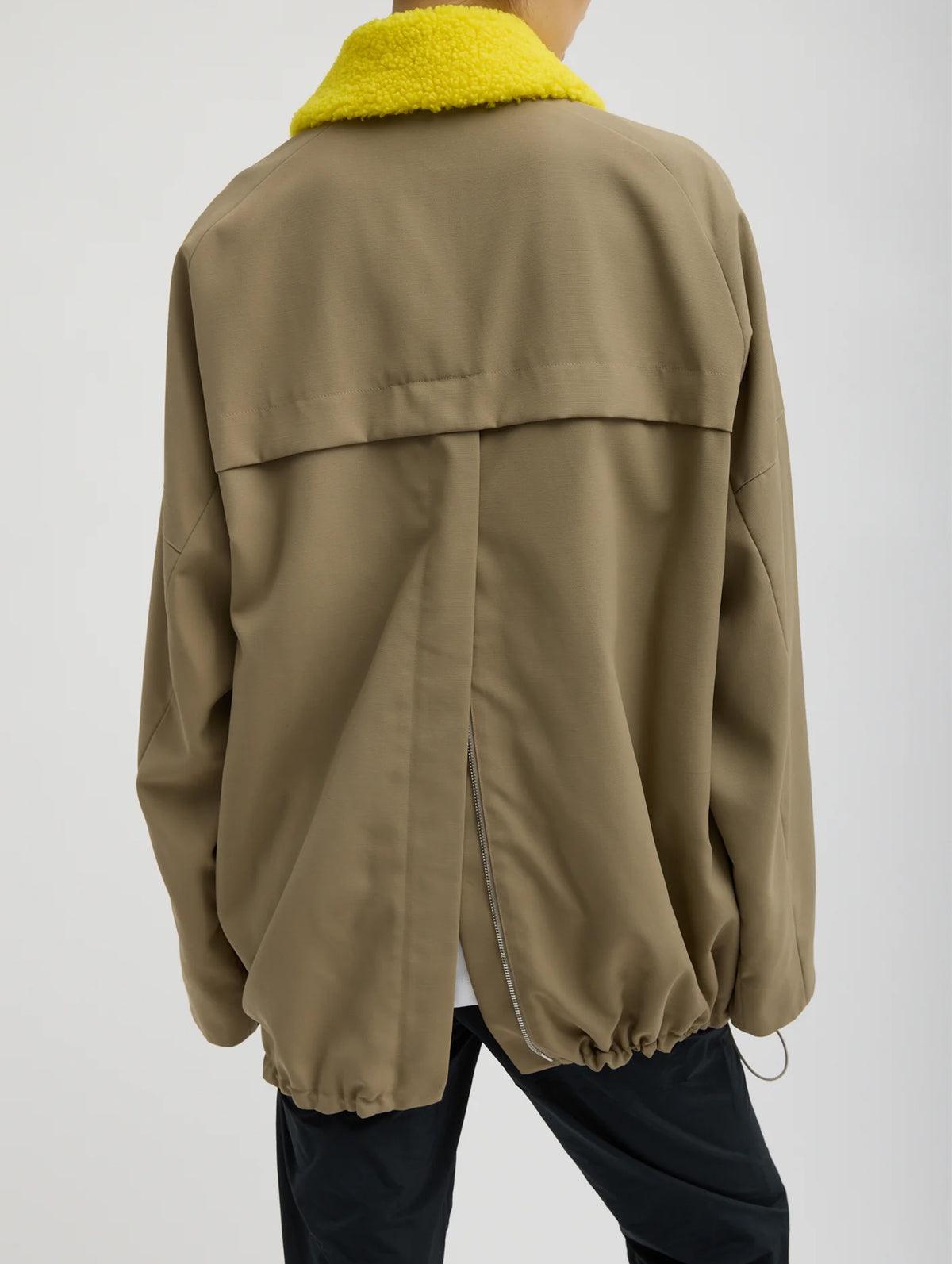 Lotte Nylon Carcoat With Removable Sherpa Collar in Khaki