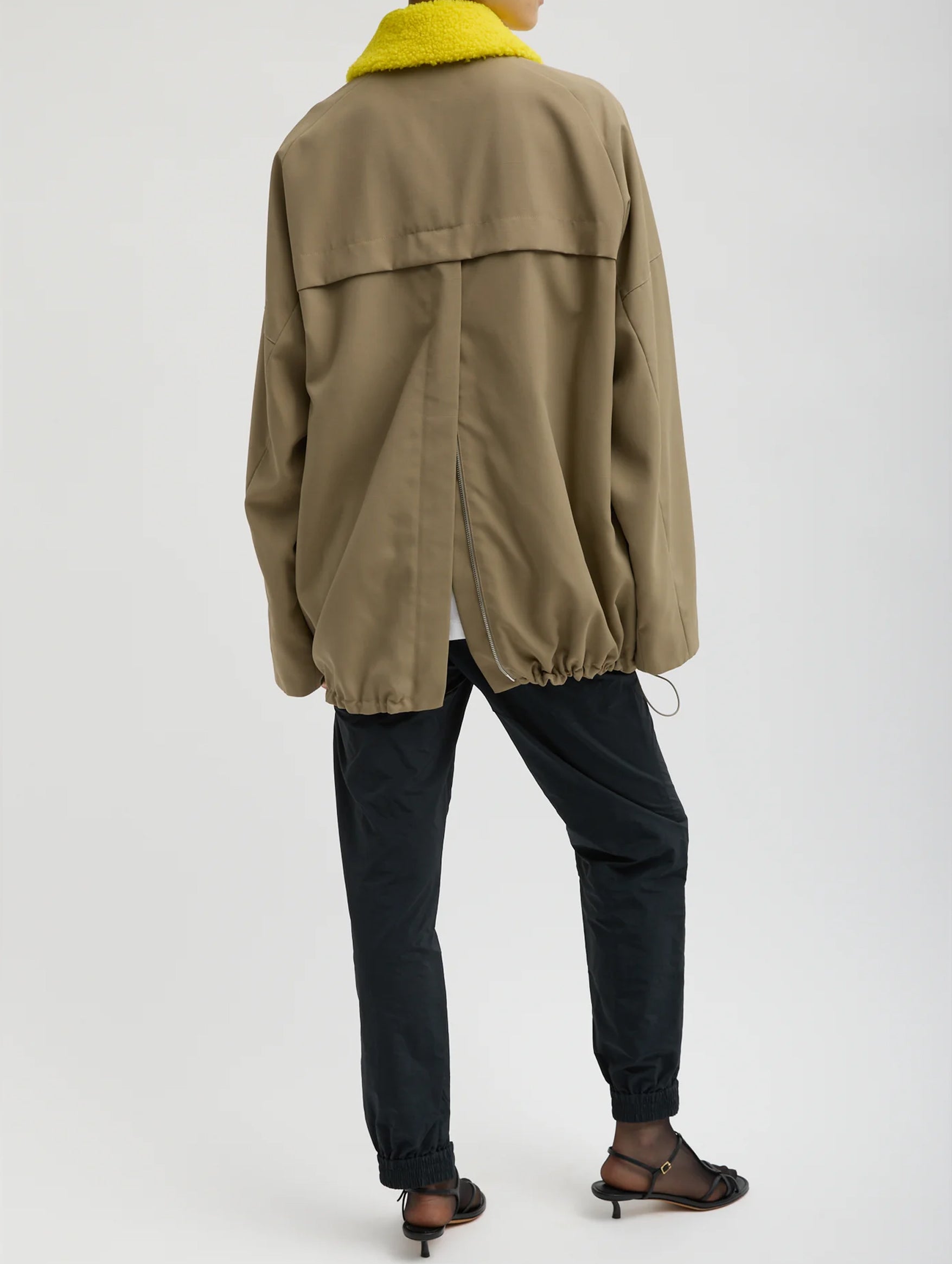 Lotte Nylon Carcoat With Removable Sherpa Collar in Khaki