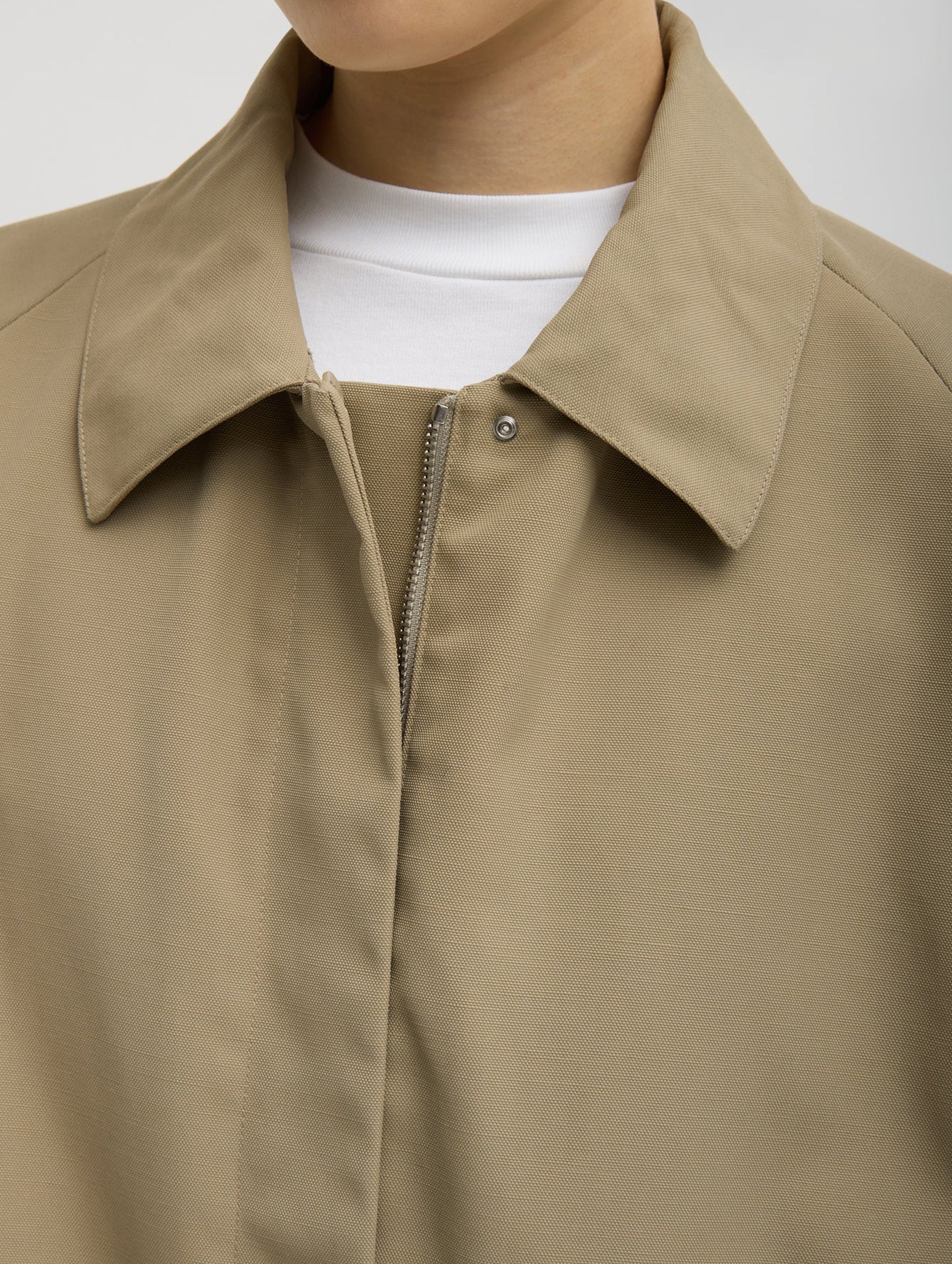 Lotte Nylon Carcoat With Removable Sherpa Collar in Khaki