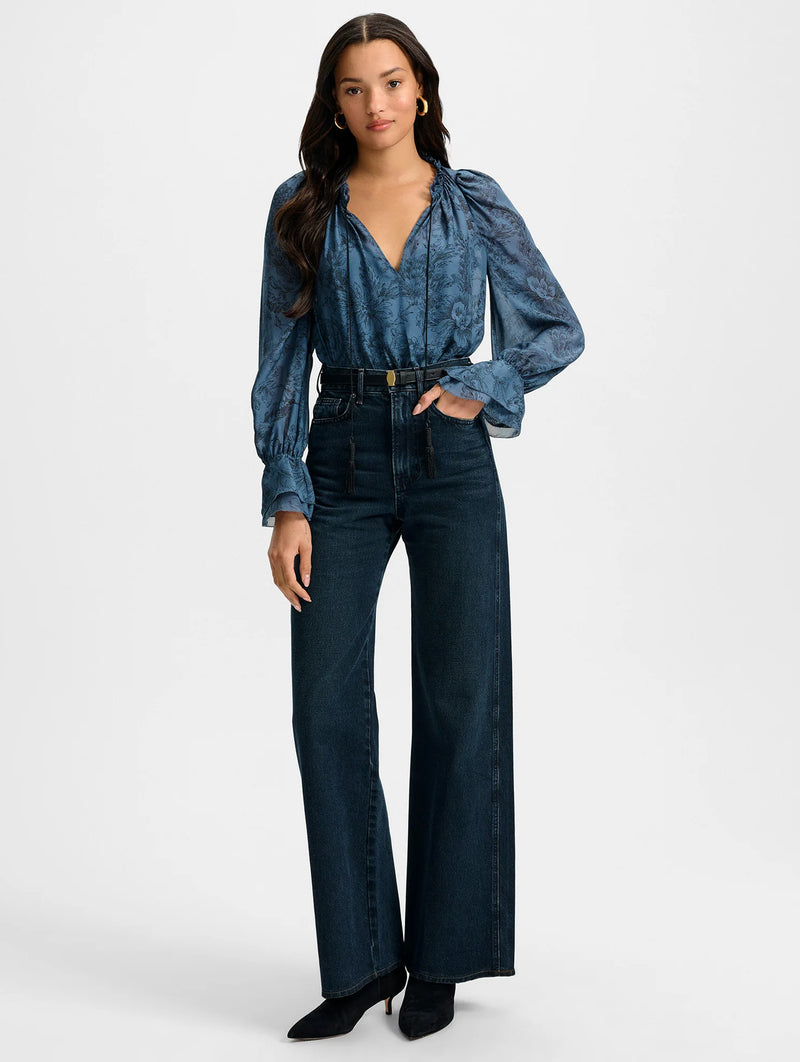 Maxime Silk Blouse in Blue Floral