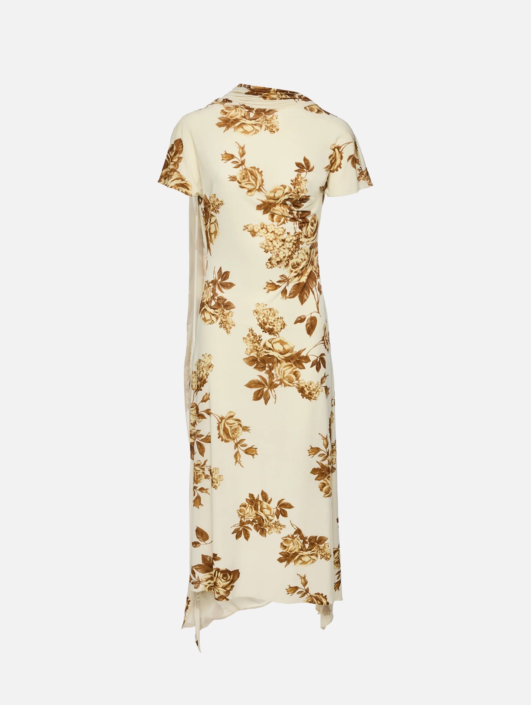 Midi Dress With Scarf Detail in Cream Floral Print