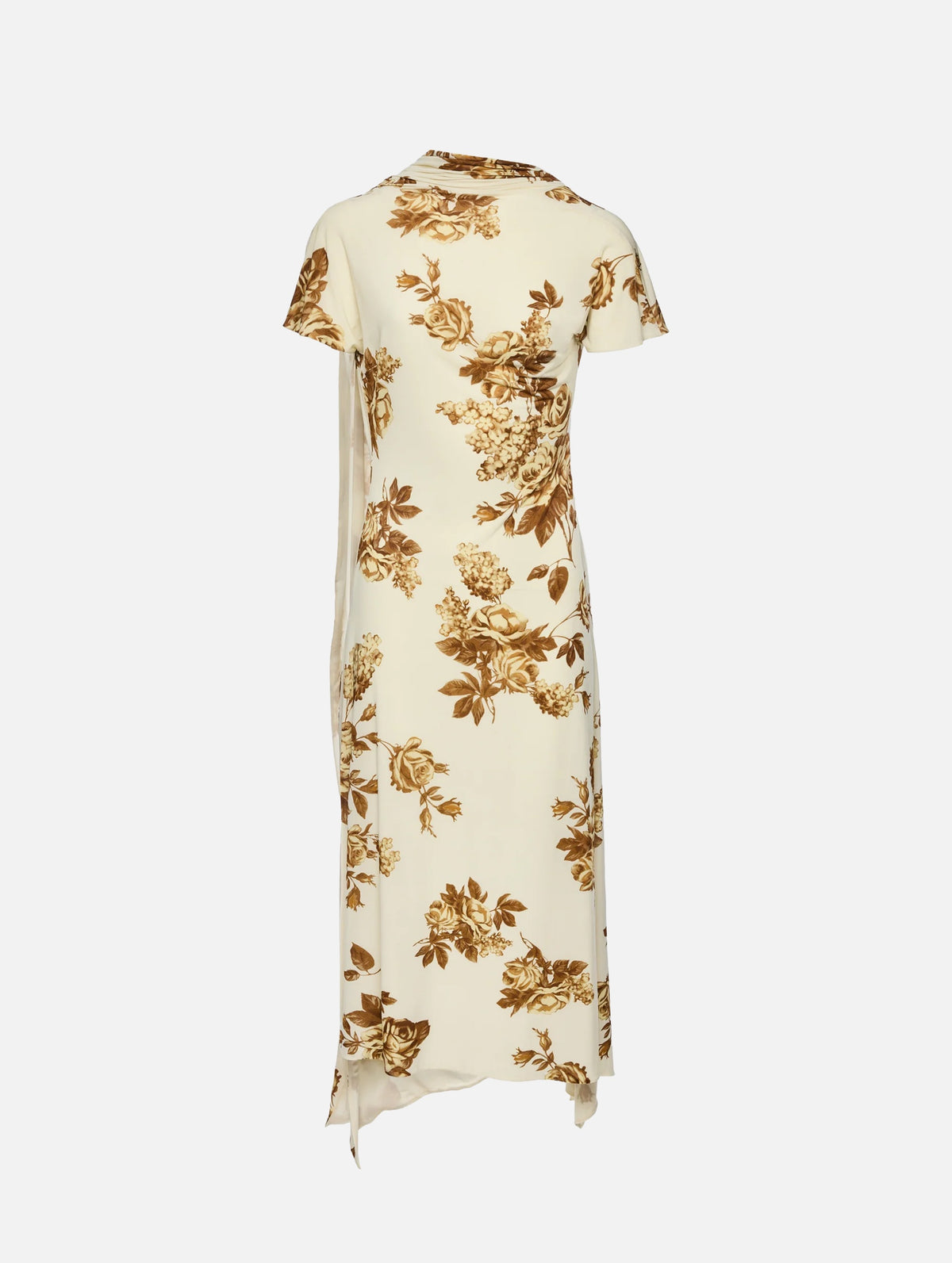 Midi Dress With Scarf Detail in Cream Floral Print