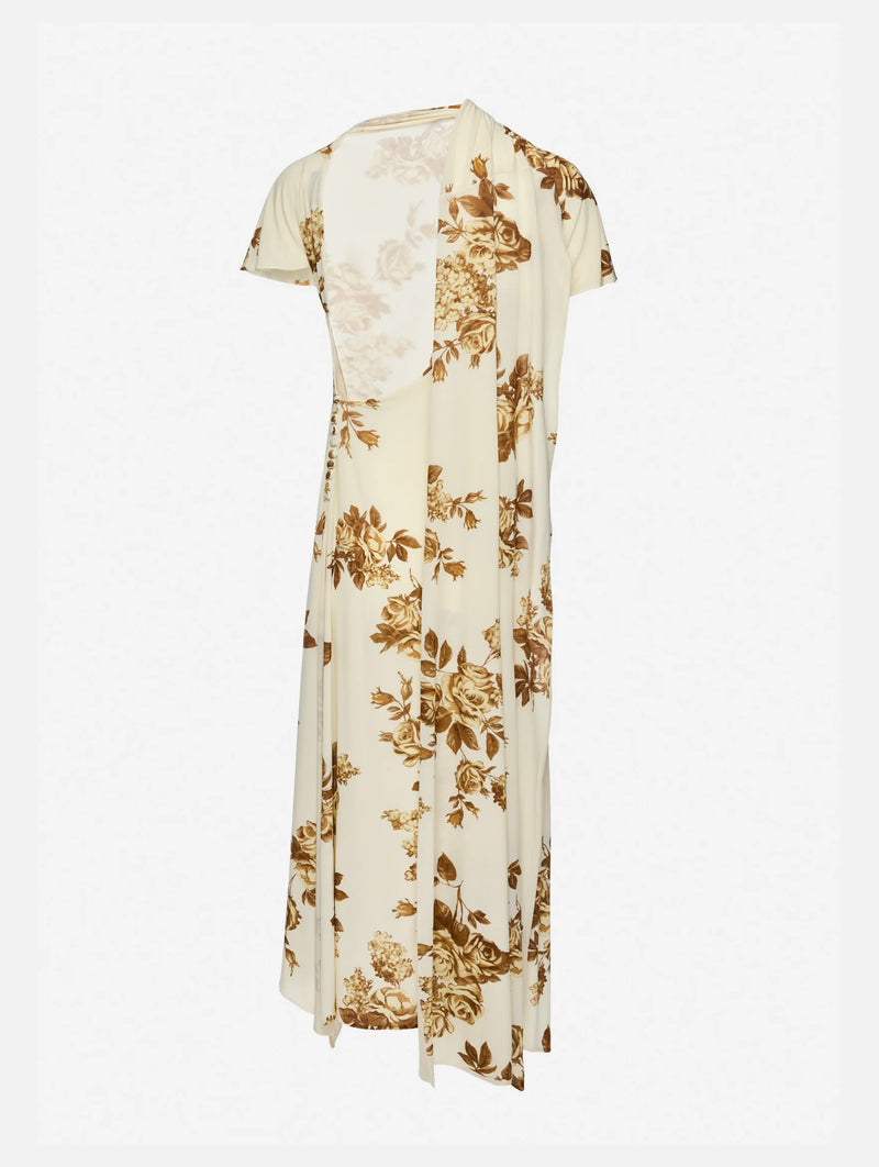 Midi Dress With Scarf Detail in Cream Floral Print