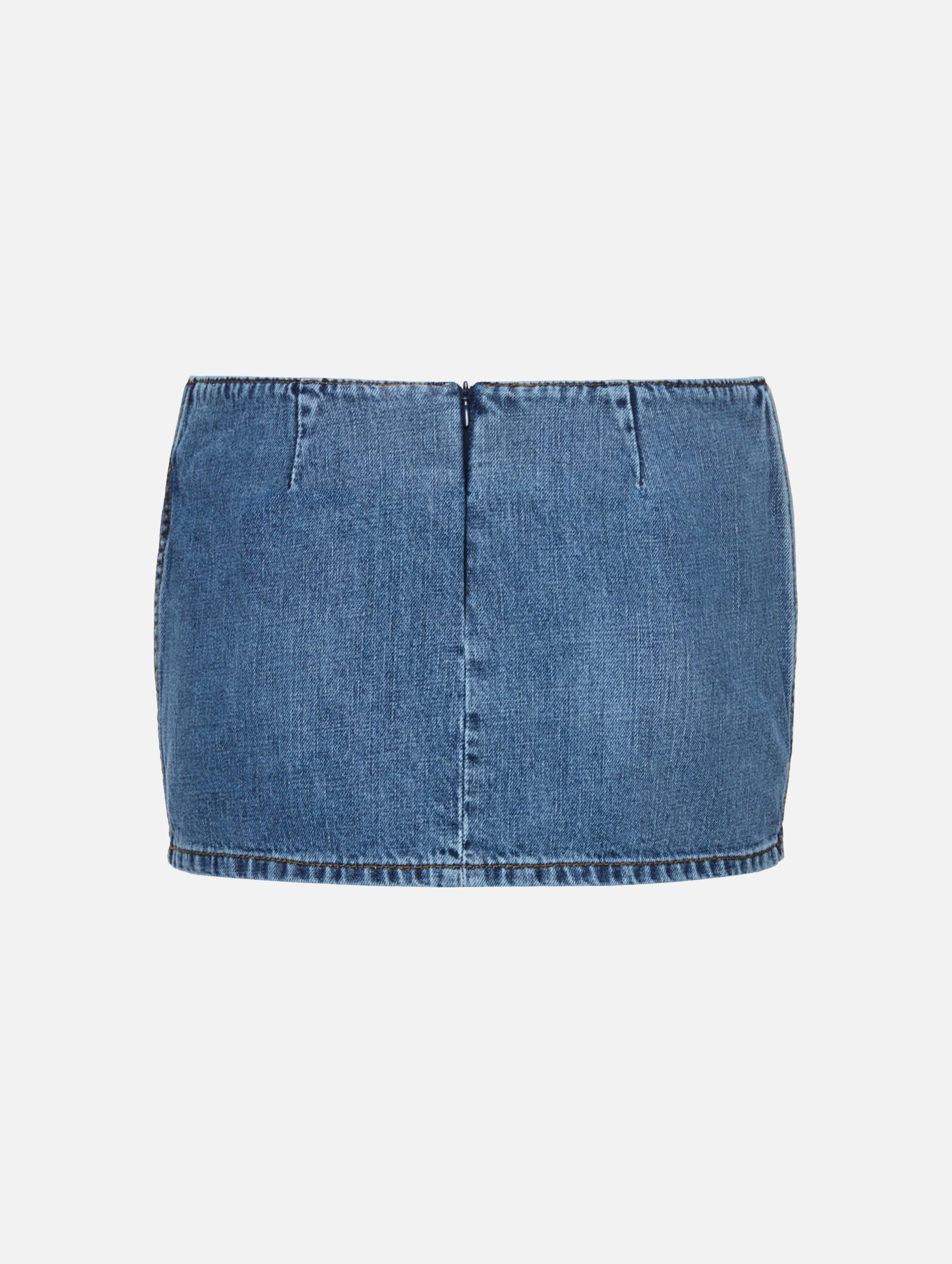 Rose-Detail Denim Mini Skirt in Dark Blue
