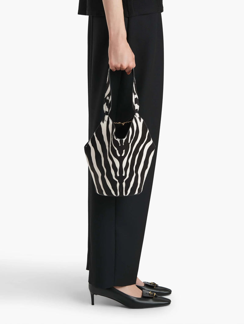 Lotus Mini Tote in Zebra Print Haircalf and Black Suede