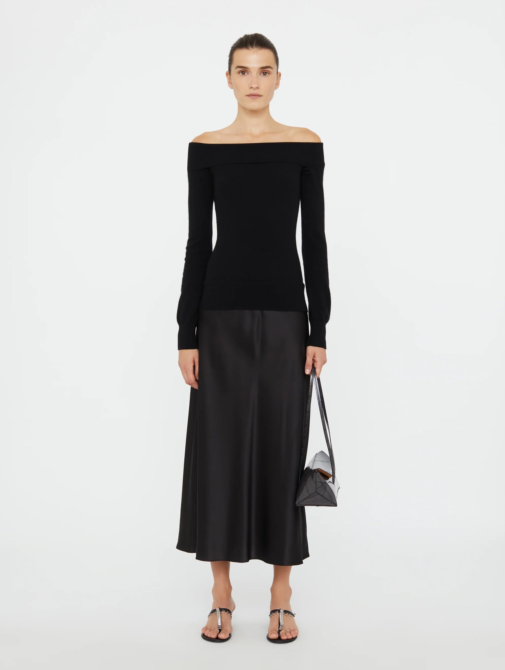 Shoulderless Cashmere Monument Dress in Black