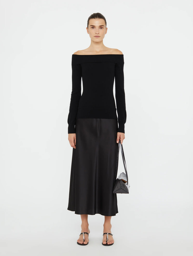 Shoulderless Cashmere Monument Dress in Black
