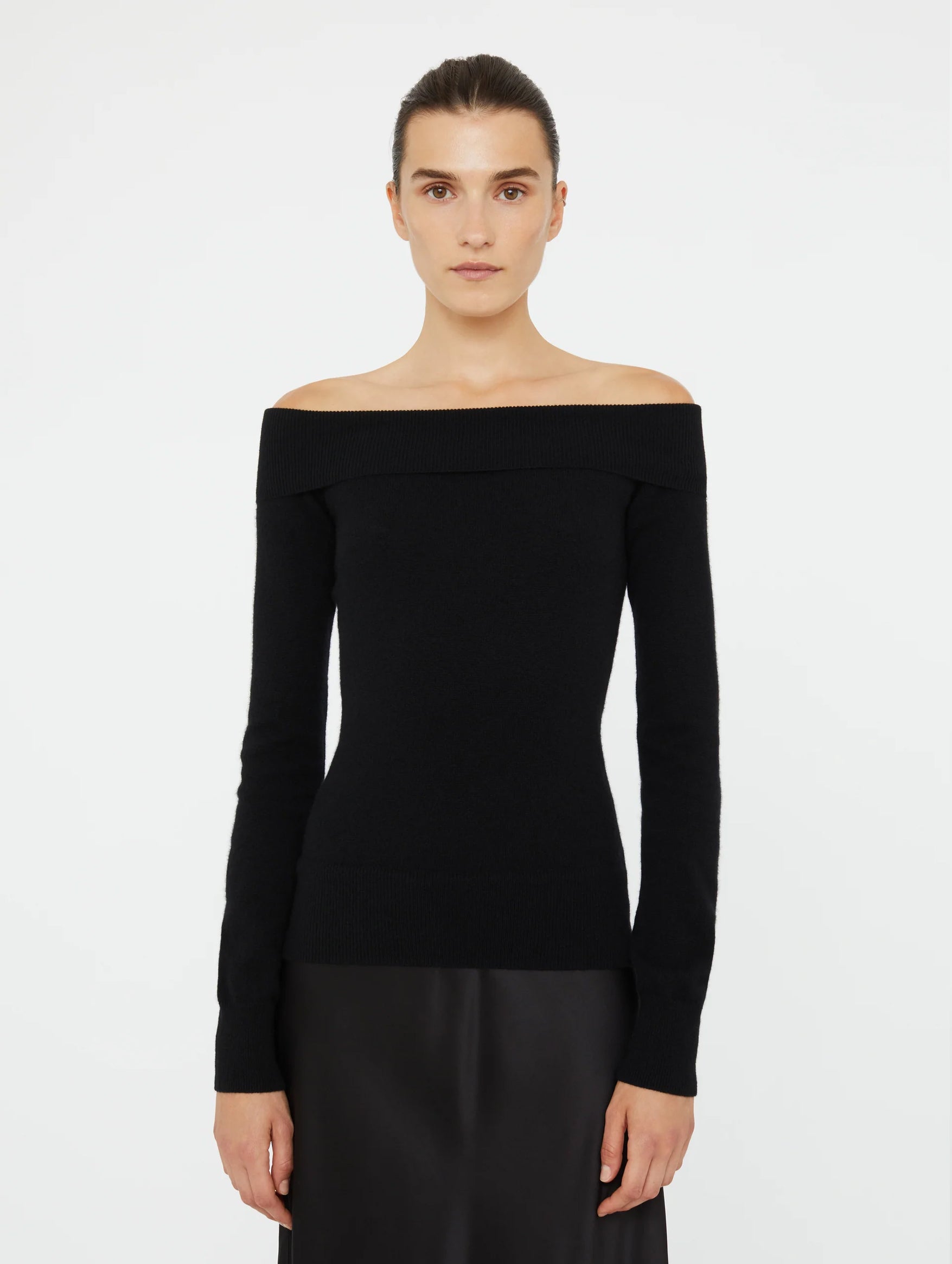 Shoulderless Cashmere Monument Dress in Black