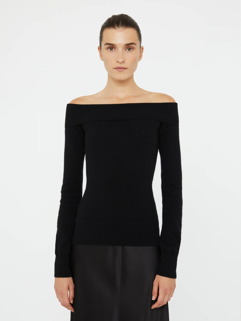 Shoulderless Cashmere Monument Dress in Black