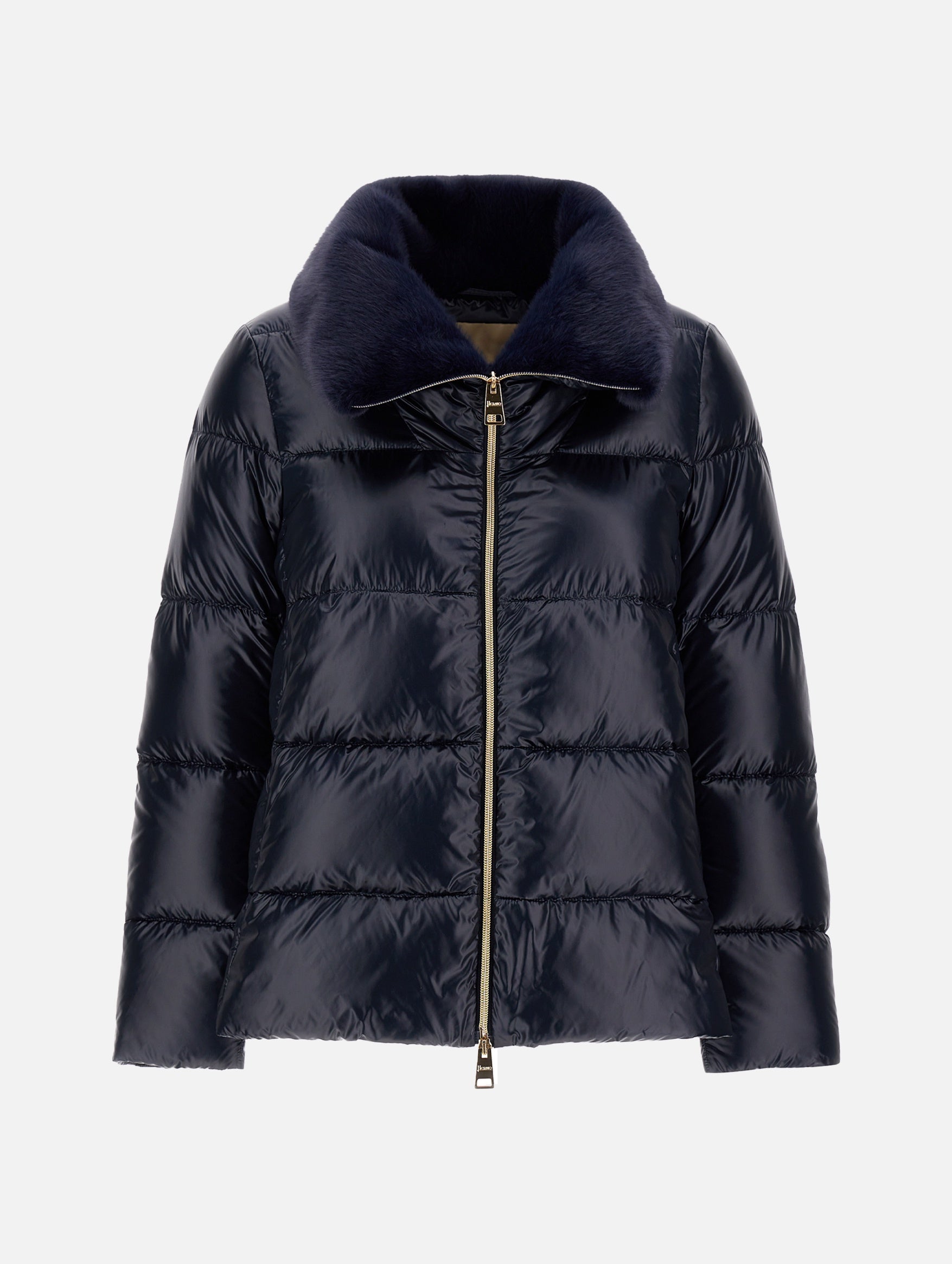 Bomber Jacket with Faux Fur Collar in Blue Navy
