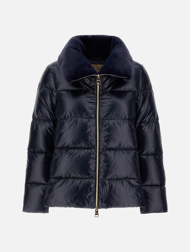 Bomber Jacket with Faux Fur Collar in Blue Navy
