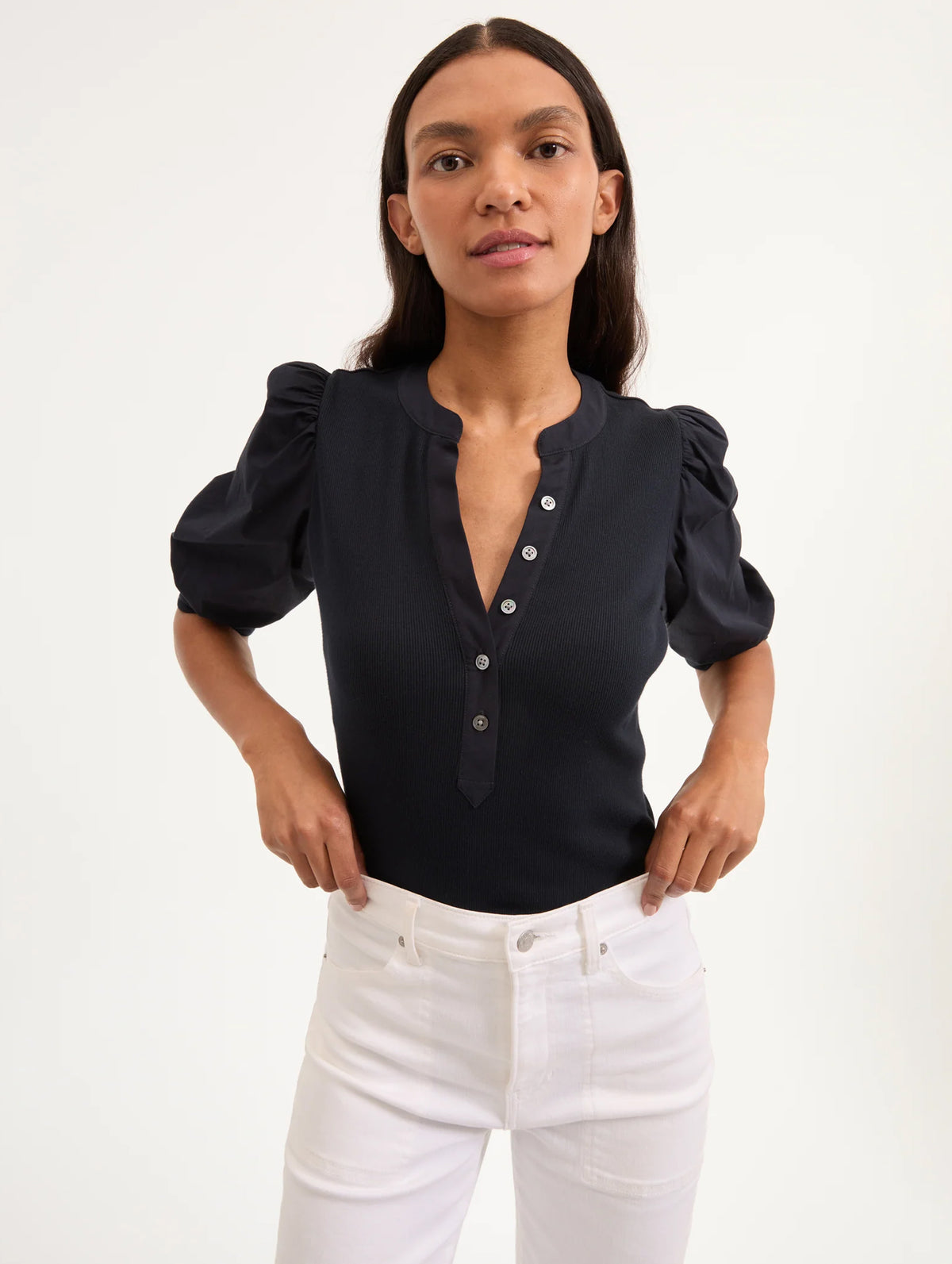 Coralee Puff Sleeve Tee in Navy