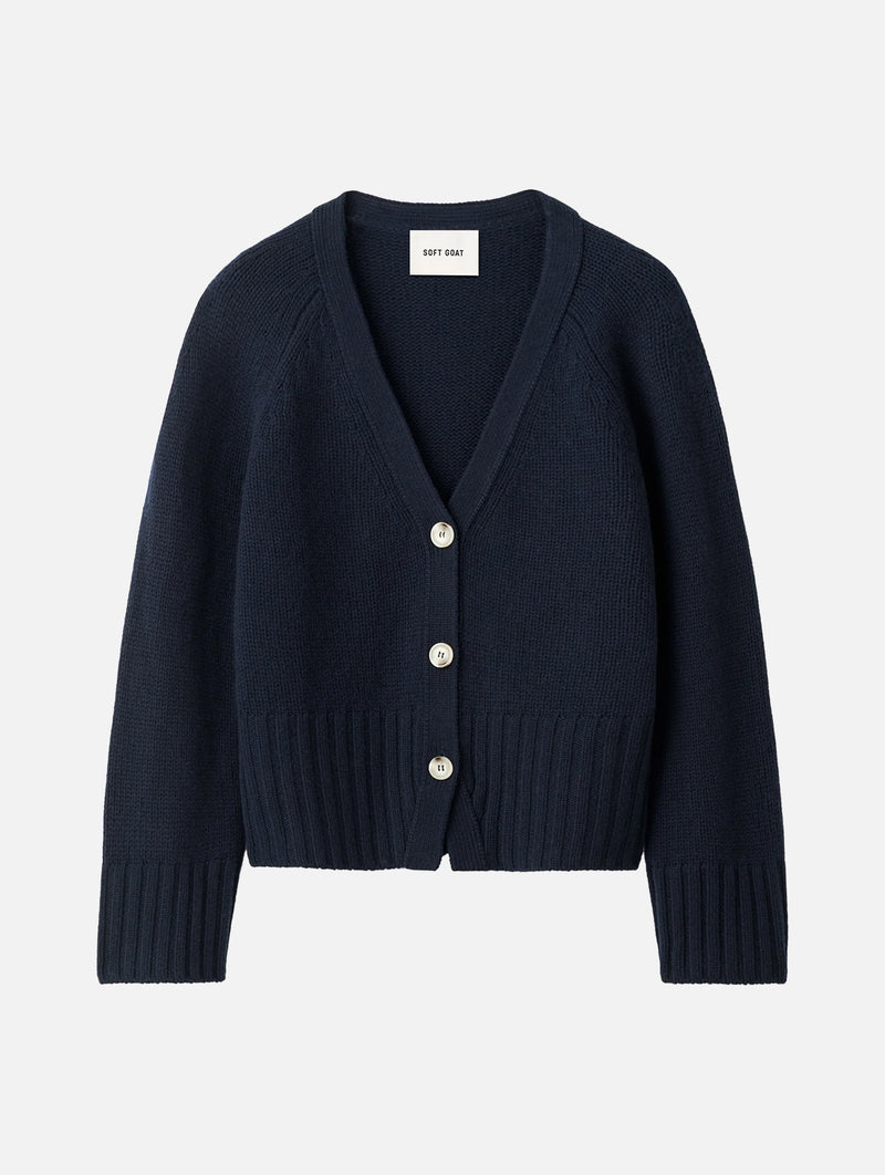 V Neck Cashmere Cardigan in Navy