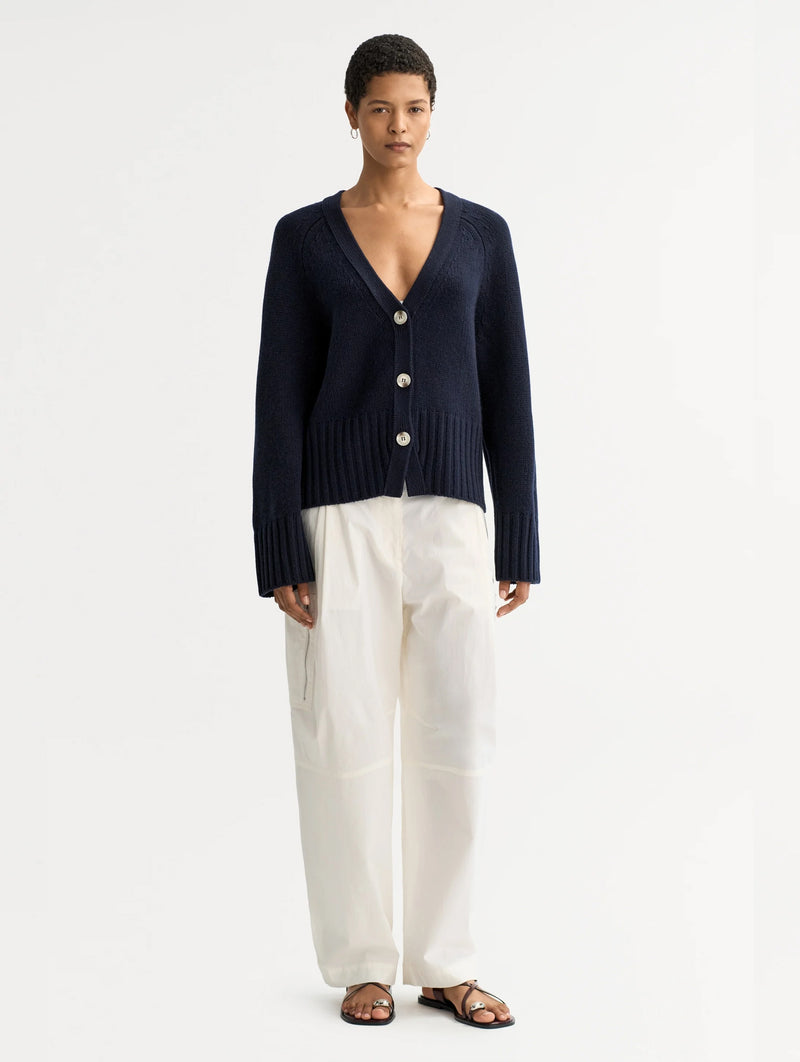 V Neck Cashmere Cardigan in Navy