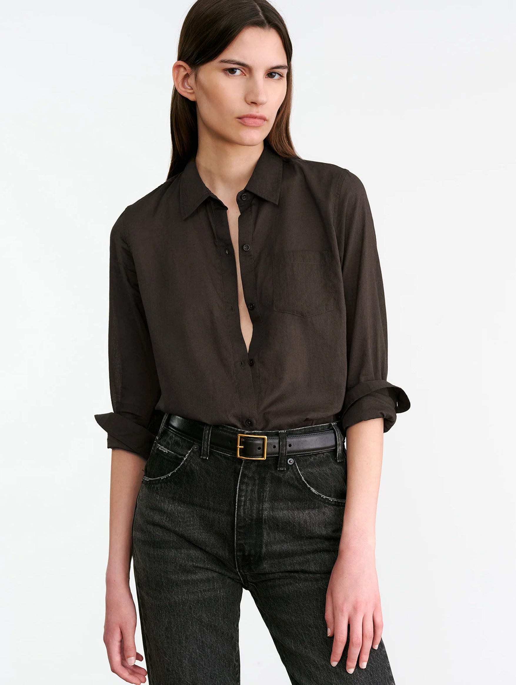 NL Cotton Voile Shirt in Chocolate Brown