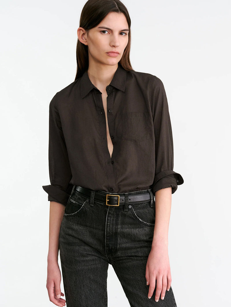 NL Cotton Voile Shirt in Chocolate Brown