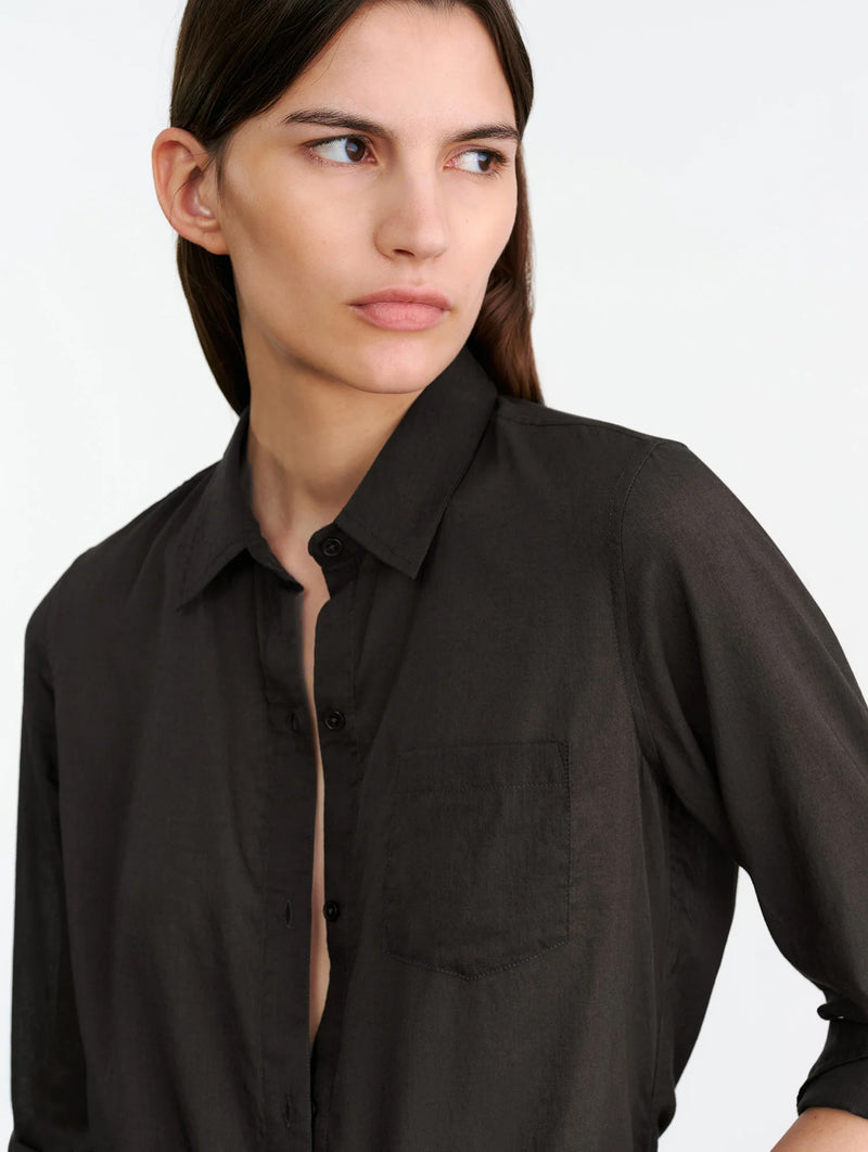 NL Cotton Voile Shirt in Chocolate Brown