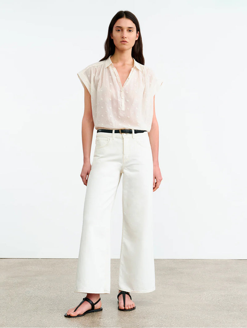 Normandy Embroidered Cotton Blouse in Ivory