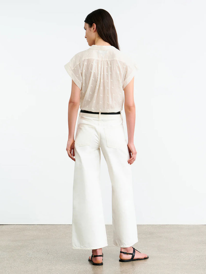 Normandy Embroidered Cotton Blouse in Ivory