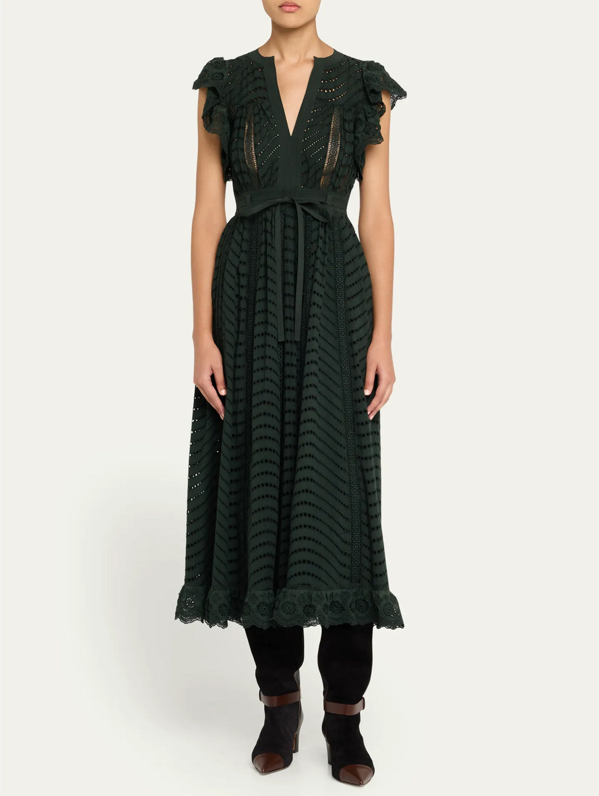 Olga Flutter Sleeve Midi Dress in Cypress