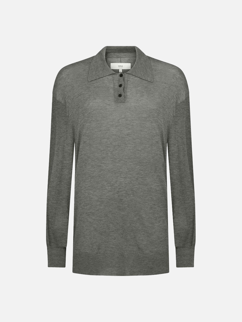 Orwell Knit Silk Wool Polo in Grey