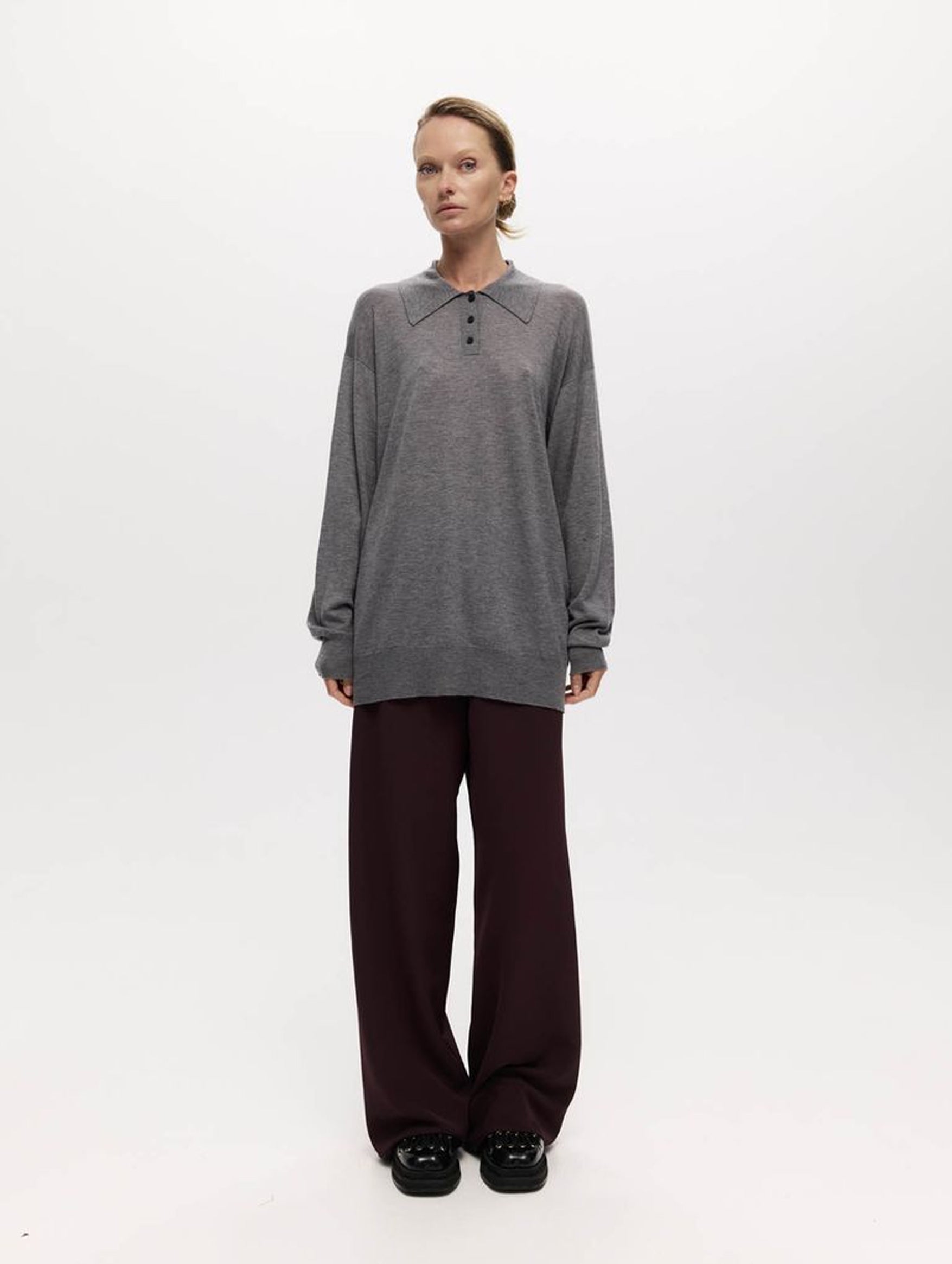 Orwell Knit Silk Wool Polo in Grey