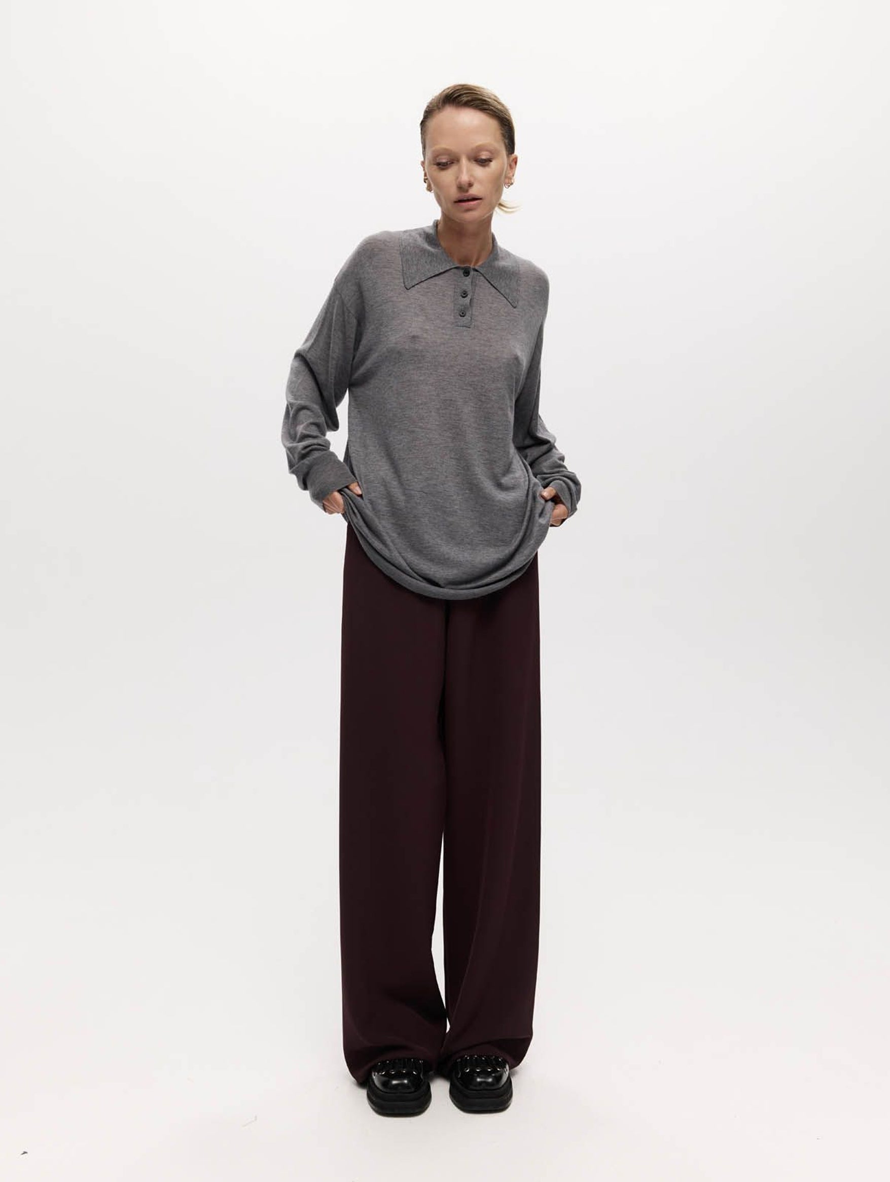 Orwell Knit Silk Wool Polo in Grey