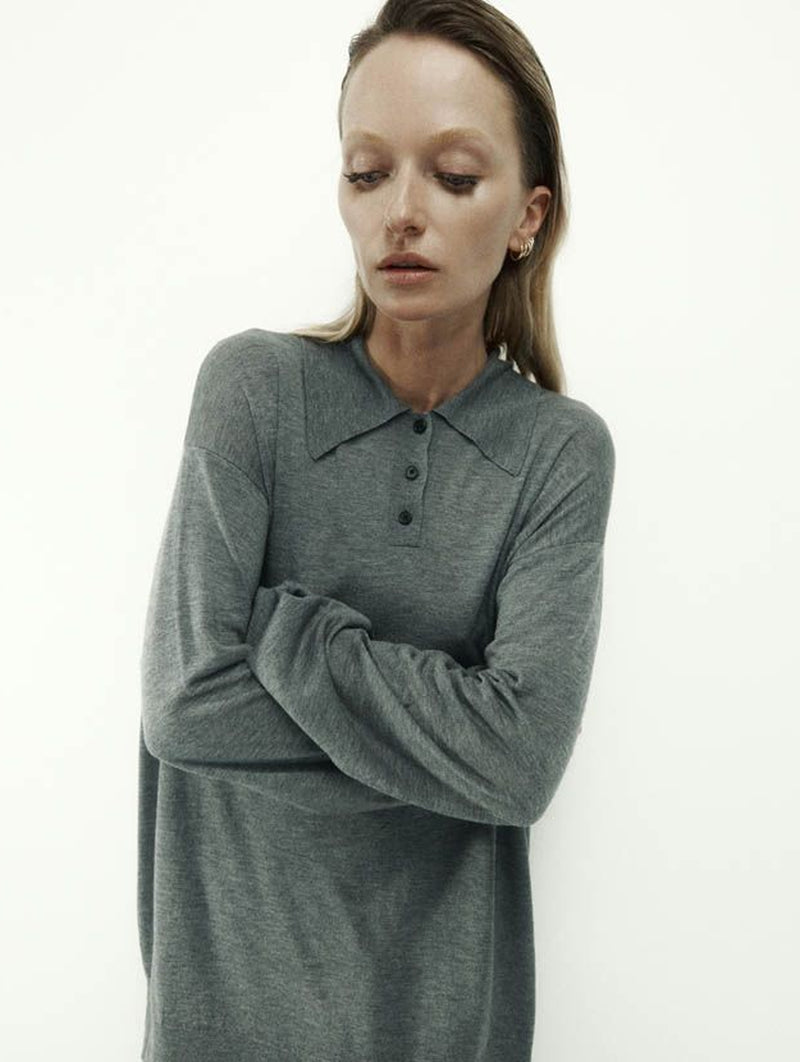 Orwell Knit Silk Wool Polo in Grey