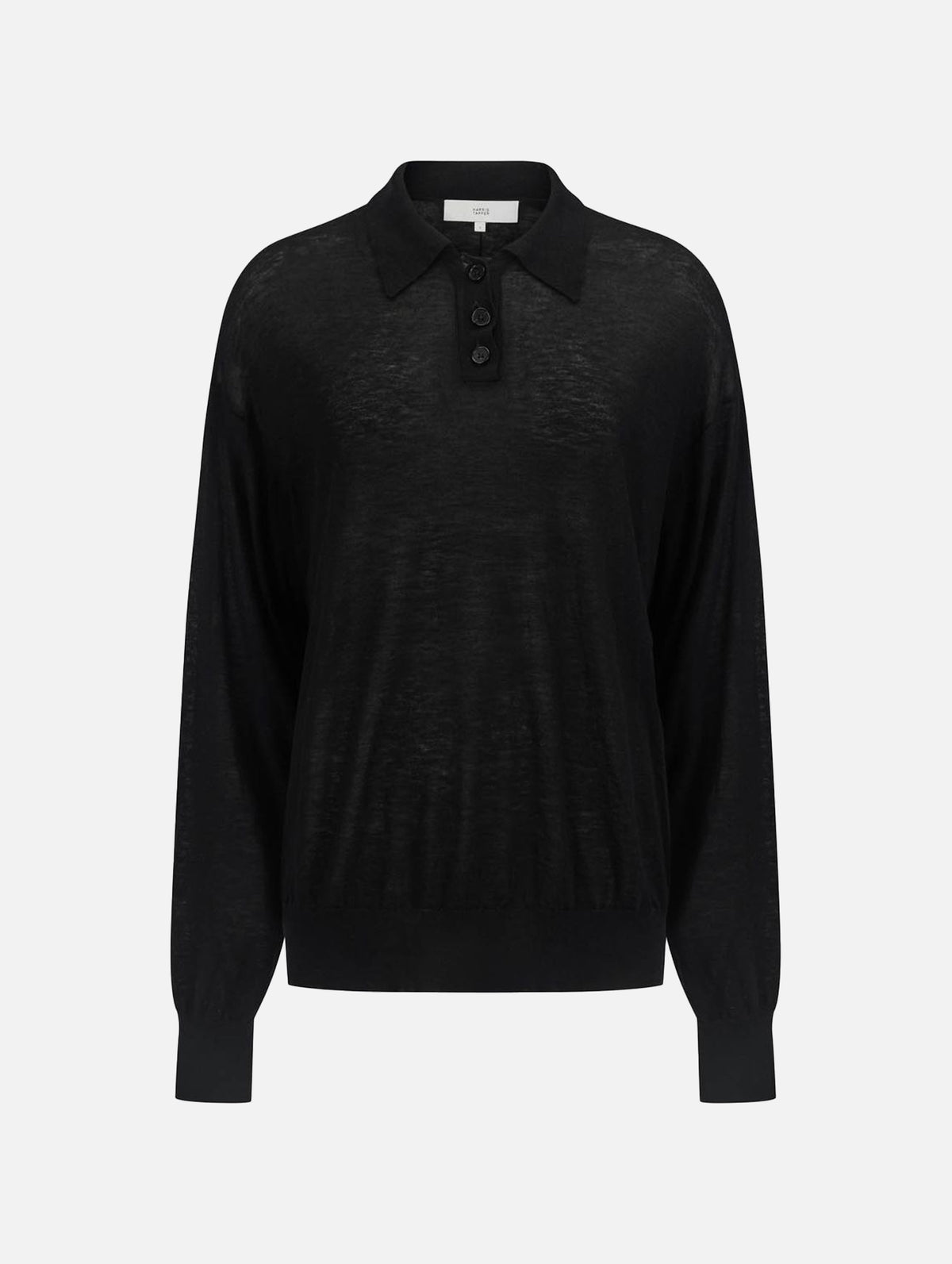 Long Sleeve Wool Silk Orwell Polo in Black