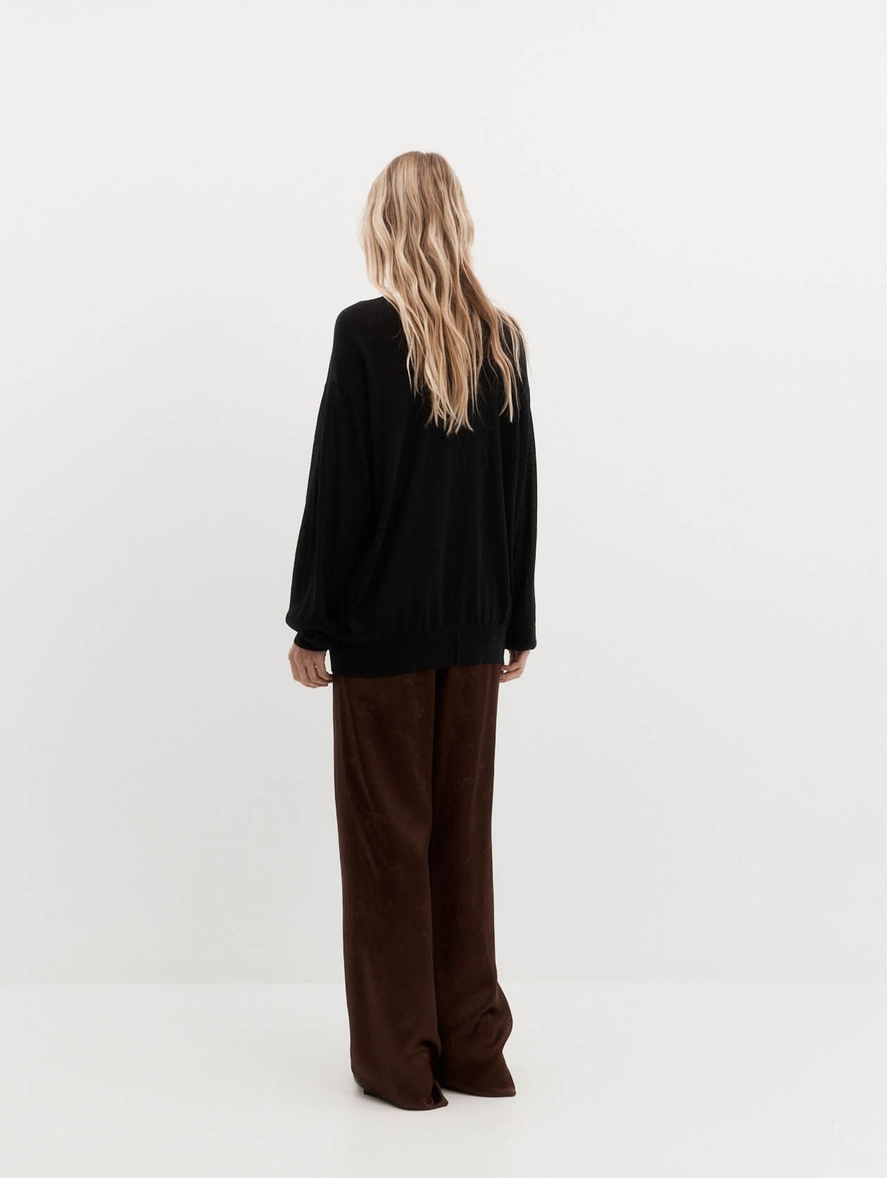 Long Sleeve Wool Silk Orwell Polo in Black