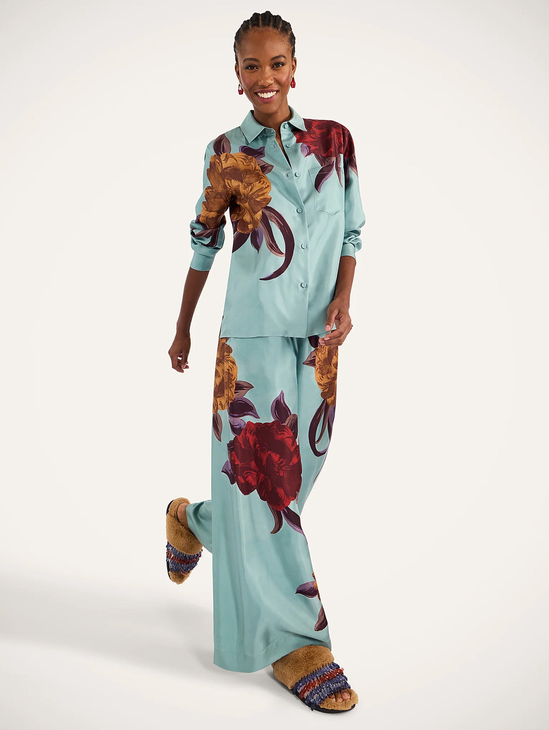 Palazzo Silk Pant in Peony Placée