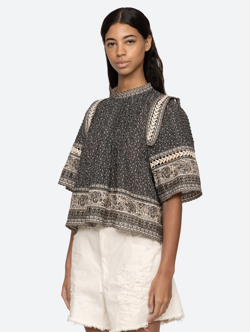 Palma Print Top in Black
