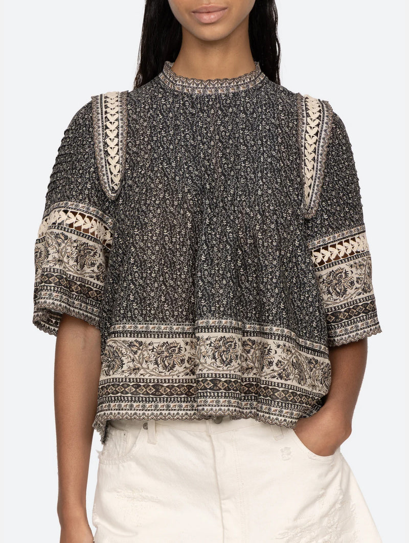 Palma Print Top in Black