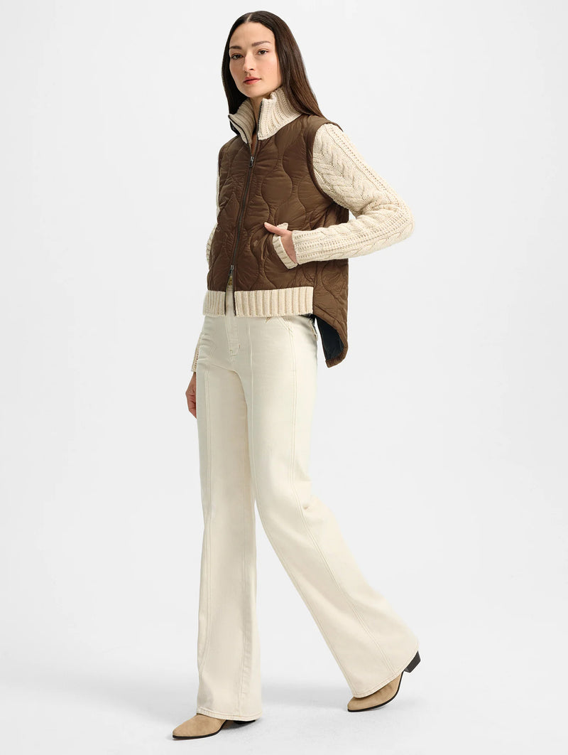 Patra Knit-Sleeve Quilted Jacket in Brown and Cream