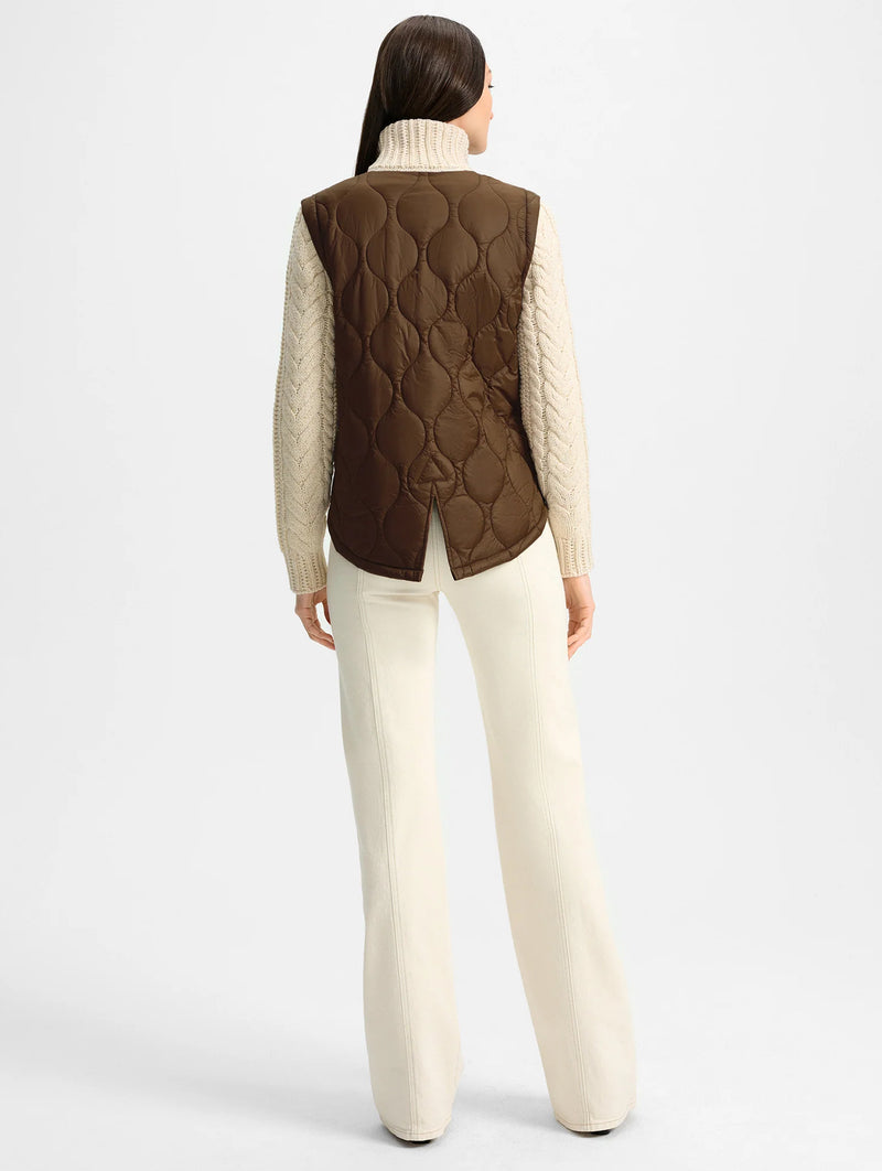 Patra Knit-Sleeve Quilted Jacket in Brown and Cream